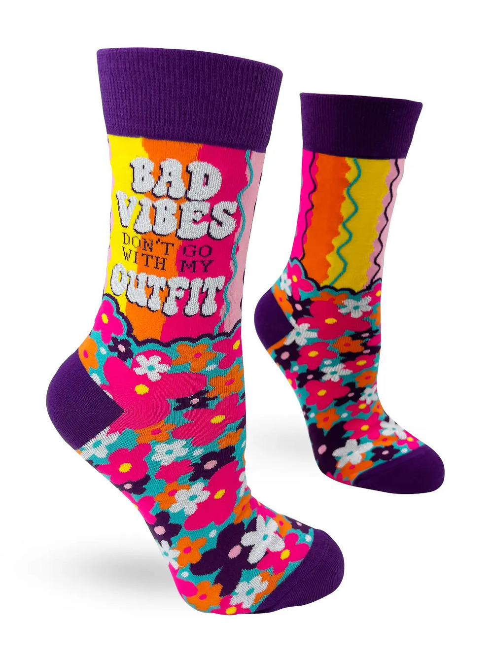 FD14 | Fabdaz Women's Novelty Crew Socks | Bad Vibes Don't Go | Size 5-10